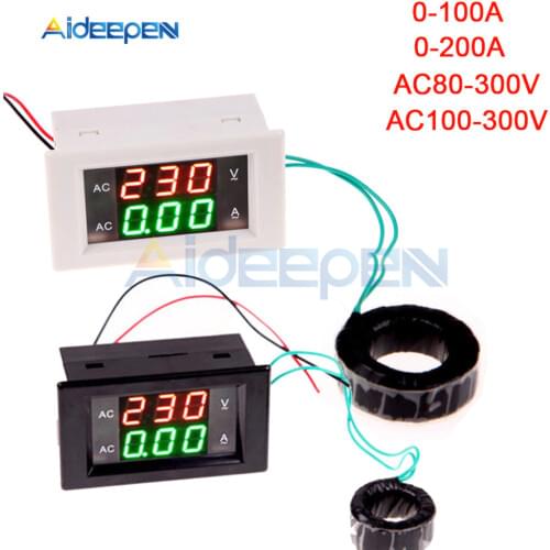 100A 200A 110V 220V Digital Ammeter Voltmeter Voltage Current Meter LCD Panel Red Green Display with AC Current Transformer