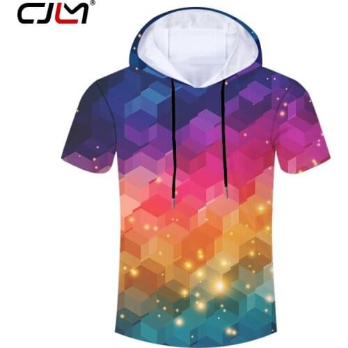 CJLM 2019 New Mens Shirts Casual Colorful Squares Hooded Tshirt Dropshipping Summer China 3D T Shirt Suppliers Wholesale
