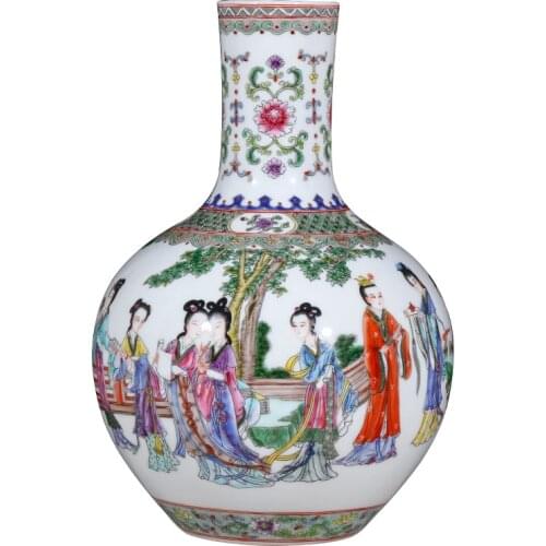 Jingdezhen Porcelain Hand Painted figure vase flower arrangement Antique Chinese living room home decoration