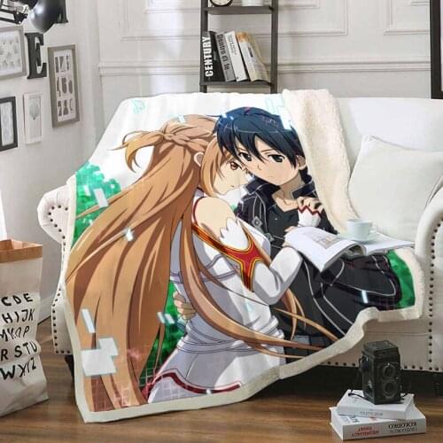 Sword Art Online 3D Printed Fleece Blanket for Beds Thick Quilt Fashion Bedspread Sherpa Throw Blanket Adults Kids Children Boy