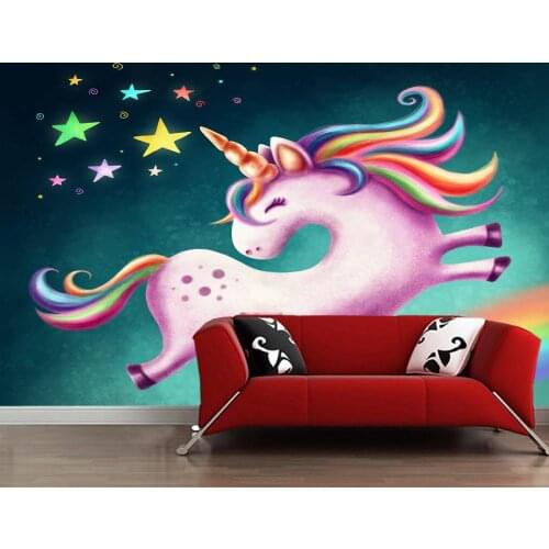 Custom papel parede infantil,Cute unicorn murals for childrens room sofa living room background decorative waterproof paper