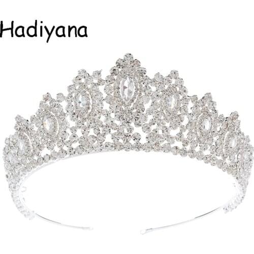 Hadiyana Luxury Rhinestone Bridal Jewelry Tiaras And Crown Shiny Cubic Zircon Glamour Princess Crown Wedding Prom Copper HG6101