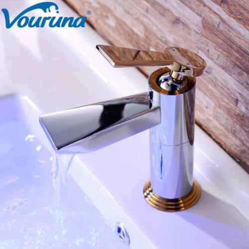 Hot Contemporary Ceramic Sale Bathroom Products Torneiras 2018 New Patent Design Luxurious Monoblanc Golden Basin Faucet