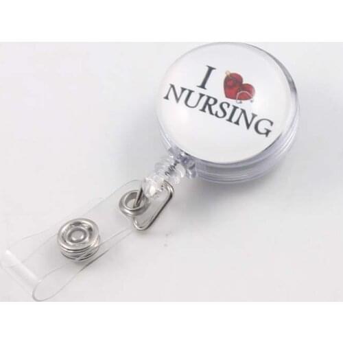 I Love Nursing Retractable Ski Pass ID Card Badge Holder Reel Pull Key Name Tag Card Holder Keychain for Nursing Hospital Office
