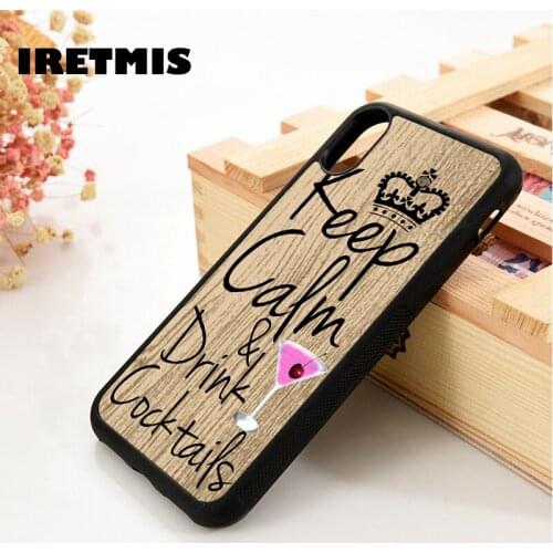 Iretmis 5 5S SE 6 6S Silicone phone case cover for iPhone 7 8 plus X Xs 11 Pro Max XR Keep calm & drink cocktails phrase quote