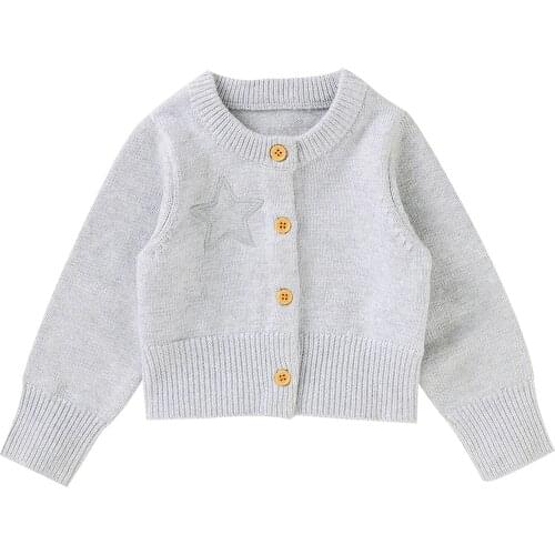 2021 0-18M Baby Girls Star Embroidery Cardigan Winter Fall Cute Loose Fit Long Sleeve O-neck Knitted Tops Coat Outwear
