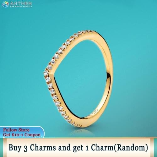 Ahthen 925 Sterling Silver Ring Sparkling Wishbone Ring Original S925 Women Rings Ngagement Ring Women Jewelry Making Girl Rings