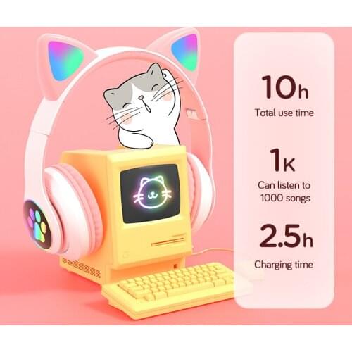 Cat claw head-mounted luminous colored lights cat ears wireless bluetooth headset with microphone computer game live broadcast