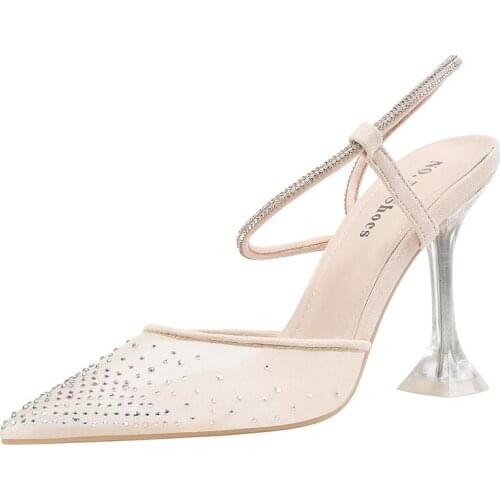 Beautiful Sexy Pointed Shallow Mouth Rhinestone High Heels Sandals Nightclub Thin Womens Shoes