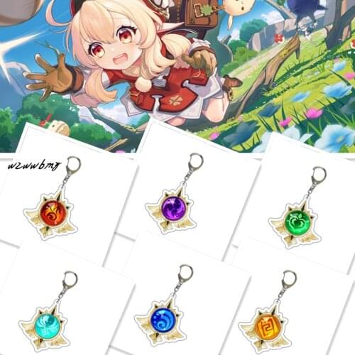 Hotsell Game Acrylic Jewelry Keychains Genshin Impact Cosplay Key Chain 7 Element Weapons Eye of God Accessories Gifts