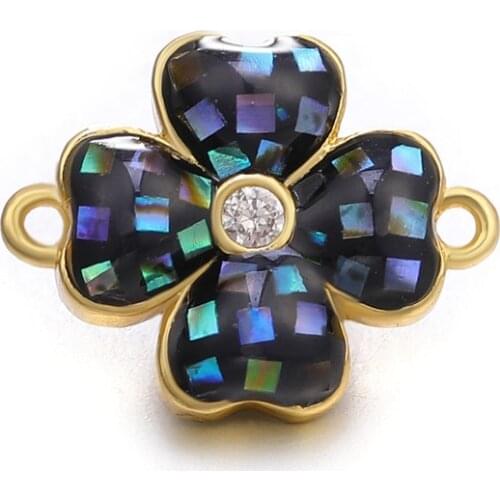 Copper Micro-inlaid Zircon Abalone Shell Lucky Four-leaf Clover Bracelet Necklace Chain Connector DIY Jewelry Making Accessories