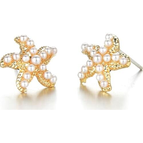 MESTILO New Gold Color Small Geometric Rule Starfish Shape Star Simulated Pearl Earrings For Women Classic Fashion Jewelry Gift