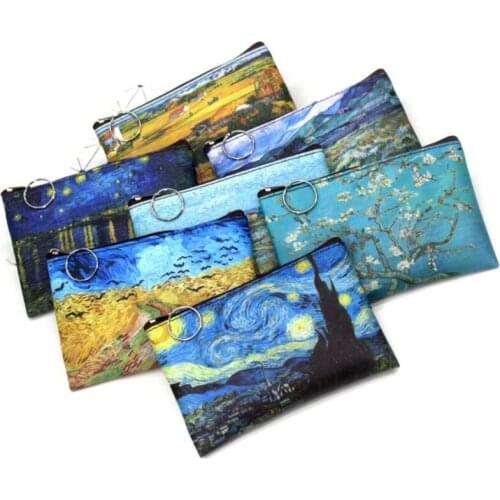 1 Pc New Mini Vintage Oil Painting Coin Purse Women Girls Fashion Printed PU Wallet Lipstick Portable Money Purse Pocket Bag