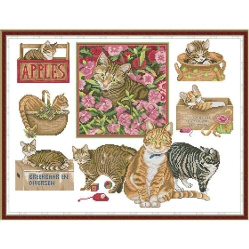 Animal SeriesCute Cats 11CT 14CT Cross Stitch Kit Embroidery Needlework for Home Wall Decor