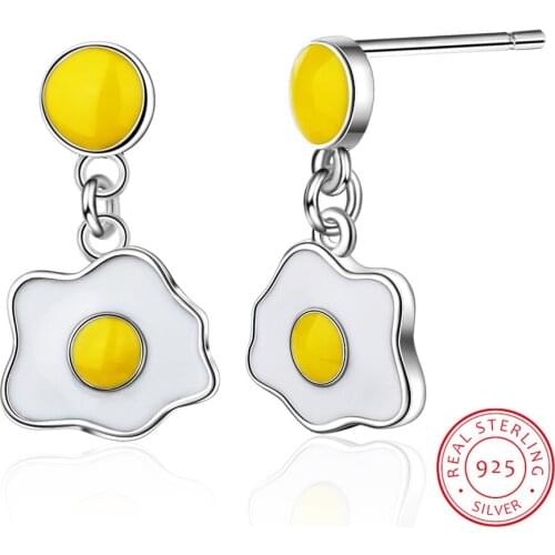 New Fashion Creative Poached Egg 925 Sterling Silver Jewelry Temperament Cute Sweet Cartoon Earrings SE185