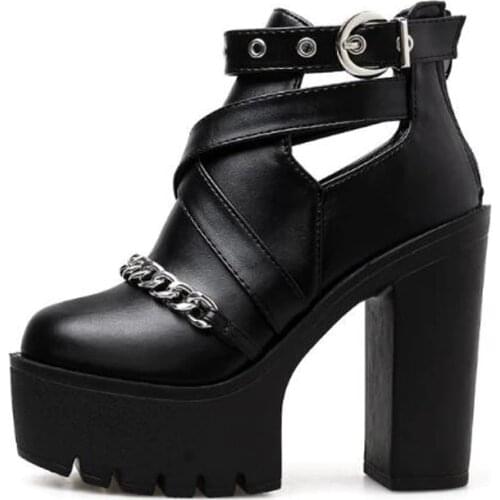 New arrival 2020 Ankle Boots Platform Shoes Round Toe Spring Boots Thick High Heels spring shoes Punk Boots for Women LJA559-1