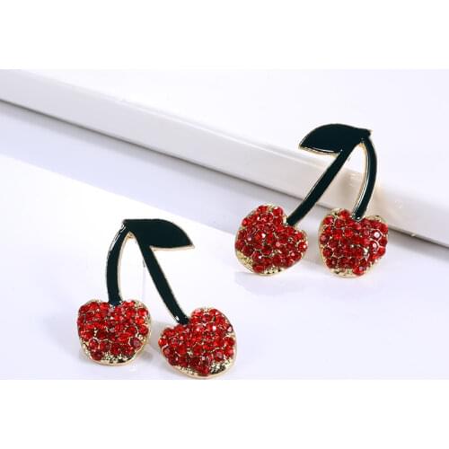 New Red Rhinestone Sweet Cheery Stud Earrings for Women Girls Jewelry