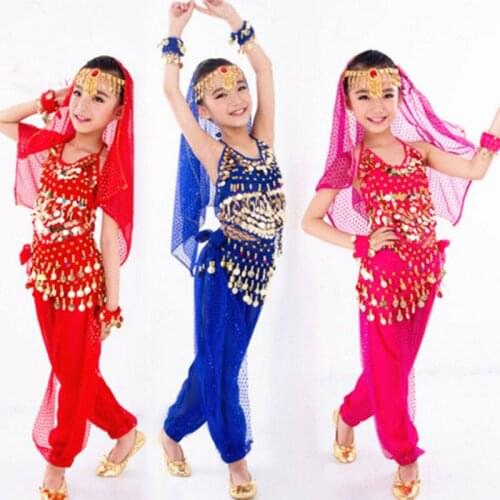 New Handmade Children Belly Dance Costumes Set Kids Belly Dancing Girls Bollywood Indian Performance Costumes Whole Set 6 Colors