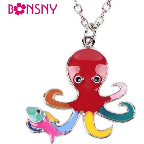Bonsny Statement Metal Alloy Enamel Octopus Fish Choker Necklace Chain Collar Pendant 2016 Fashion Jewelry For Girl Women