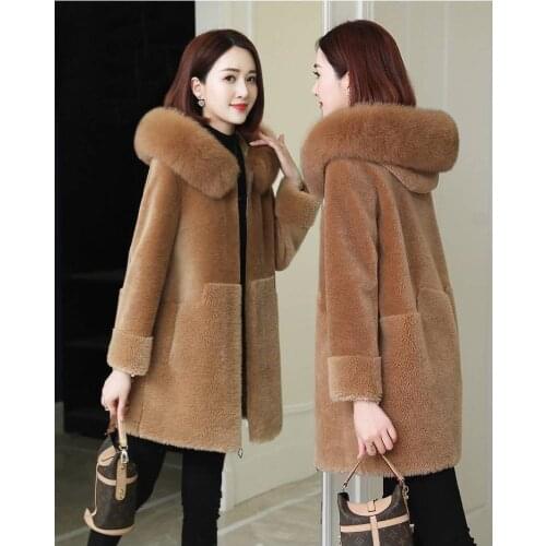 Haining imitation sheep shear coat womens long composite fur one imitation wool fur coat faux fur coat faux fur jacket