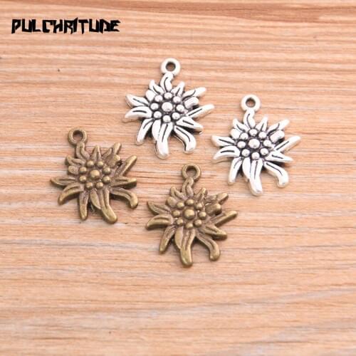PULCHRITUDE 20pcs 17*21mm Metal Alloy Two Color Fresh Flowers Charms Small Plant Pendants For Jewelry Making DIY Handmade Craft