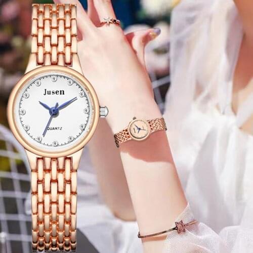 Rose gold Simple Stainless Steel Watches Qualities Women Fashion Diamond Quartz Watch Casual Blue Pointer Ladies Wristwatch