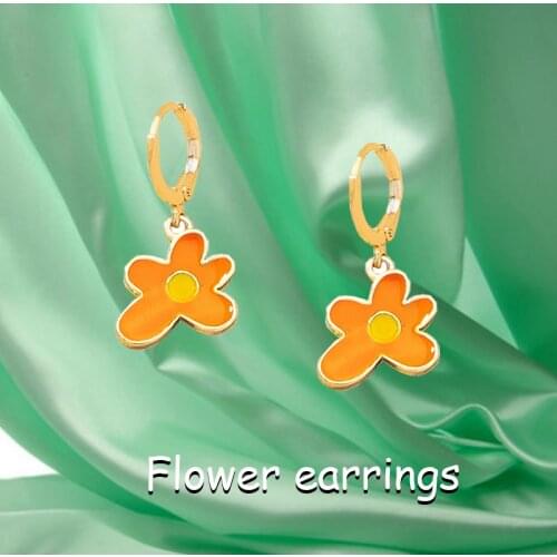 Egirl Aesthetic Orange Flower Earrings for Women Y2K Jewelry Harajuku Vintage Cute INS Earring Charm 90s Fashion Friends Gifts