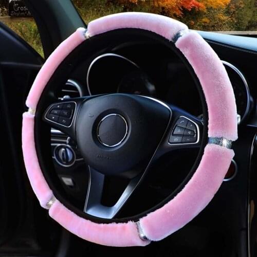 Universal 38cm Diameter Soft Plush Rhinestone Car Steering Wheel Cover No Inner Ring Steering Wheel Cover Interior Accessories