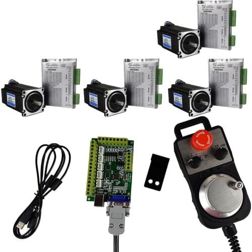 USB Mach3 Motion Control System 4-axis Cnc Kit 556 Stepper Motor Driver Nema 23/57 Stepper Motor 3nm Emergency Stop Handwheel