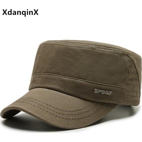 XdanqinX Spring Men Cotton Army Military Hat Adjustable Size Simple Casual Flat Cap Snapback Cap Multicolor Male Bone Sports Cap