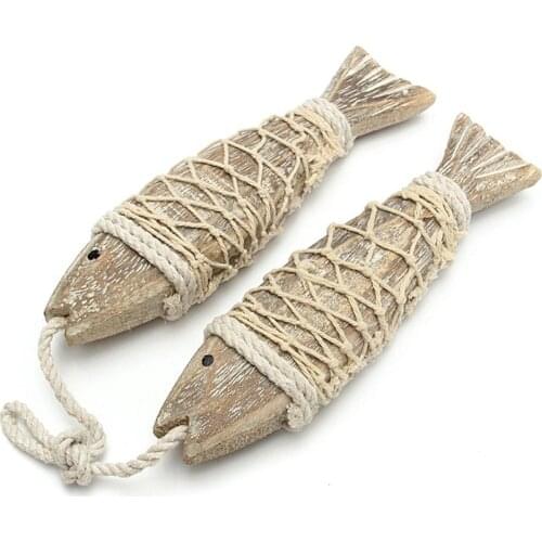 Vintage Mediterranean Retro Hanging Fish Ornament Wooden Pendant Hand Carved Wall Hanging Decor Wood Fish For Home Decoration