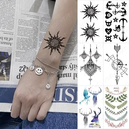 3D Waterproof Temporary Tattoo Sticker Sun Flower Lace Color Line Deer Clock Flash Tatoo Woman Arm Ankle Body Art Fake Tatto Man