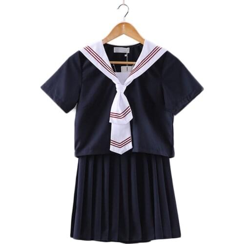 Girls School Uniform Japanese High-end Navy Blue Sailor Uniform Tops+Skirt Student Wear College Wind schoolgirl uniform C50178AD