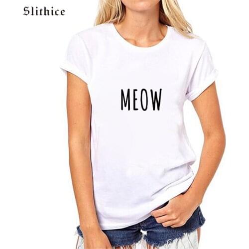 Slithice Cotton Women T-shirts Meow Print Tshirt Cat T-Shirt Short Sleeve Casual Funny Shirt For Lady Top Tee Hipster
