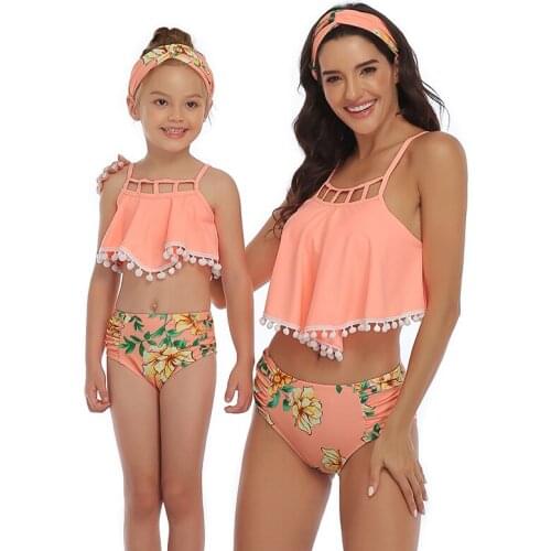 2020 family swimwear mother and daughter lady kid mum and me bikinibahitng swimsuit brachwear mom and girls swimming clothing