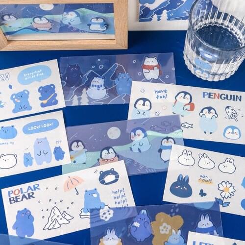 4 sheets/pack Cute Bear Penguin Decorative Stickers Adhesive Stickers DIY Decoration Diary Stationery Stickers Children Gift