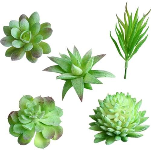 5PCS Decorative Mini Assorted Green Plant Faux Artificial Succulent Plants Emulational Cactus Plants for Home Table Desk Garden