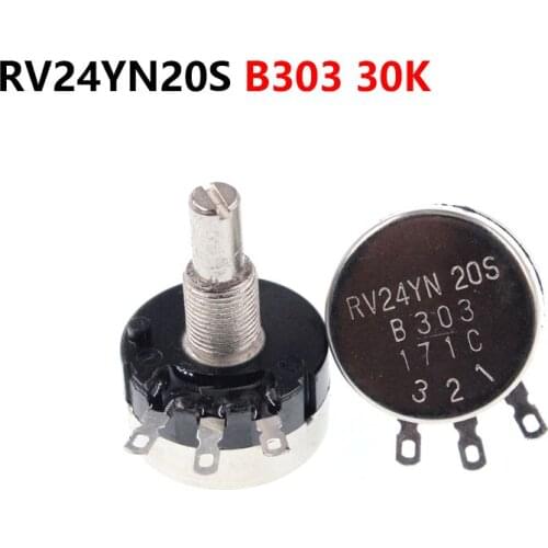 5PCS Single Turn Carbon Film Potentiometer RV24YN20S B303 30K Adjustable Resistor