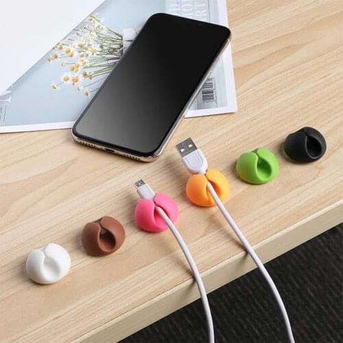 6Pcs/Lot Silicone Colorful Cable Organizer Cable Holder Mouse Wire Holder Desk Use Cable Management Charger Holder Cable Winder