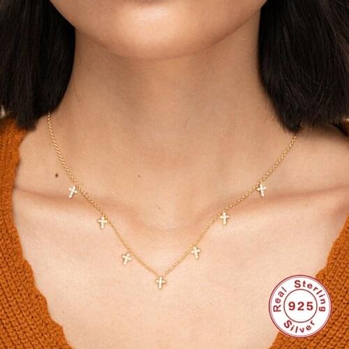 AIDE Fashion INS Cross Stacking Chain Choker Necklace for Women Geometric Zircon Clavicle Necklaces Silver 925 Jewelry collares