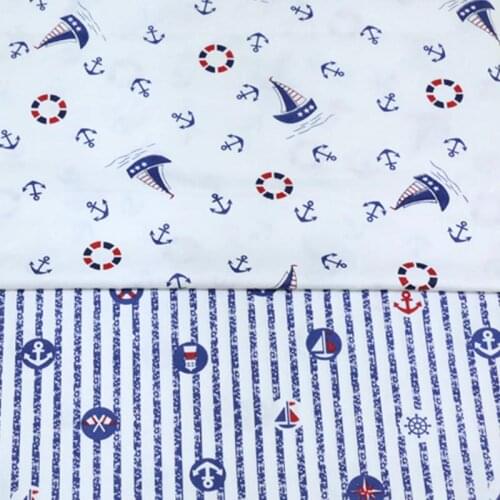 100% cotton twill cloth marine style WHITE anchor yacht lighthouse fabric for DIY crib bedding cushion quilting handwork textile