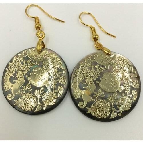 Free Shipping Women Fashion Jewelry Black Mother of pearl Shell Marine Animals beads Earring 1Pair C8349