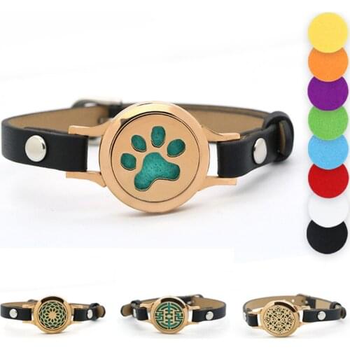BOFEE Aroma Diffuser Bracelet Essential Oil Aromatherapy Locket 316L Stainless Steel Magnetic Leather Hand Freshener Jewelry