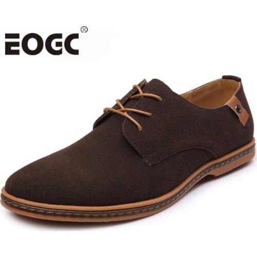 Brand Men Casual Shoes Suede Leather Shoes Spring Men Flats Lace Up Loafers Male Suede oxfords Shoes Big size 48 Dropshipping