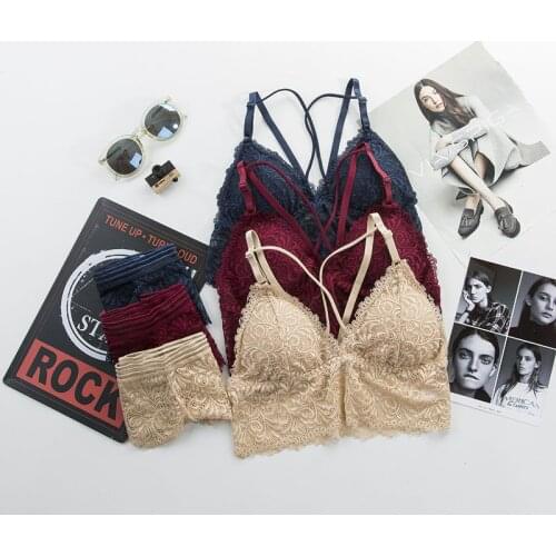 Women Bra Set Sexy Lace Wireless Cross Straps Bra Panty Underwear Set Ladies Push Up Seamless Intimates Bra Briefs Lingerie Sets