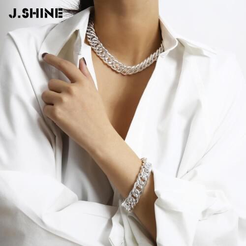 JShine Hip Hop Punk Big Chunky Linked Chain Necklace Bracelet steampunk Men Gold Silver Color Gothic Choker for Women