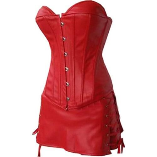 Corset Latex Corsets Dress Overbust Shapewear Bustier Gothic Steampunk Corselet Cincher Leather Plus Size S-6XL Red / Black