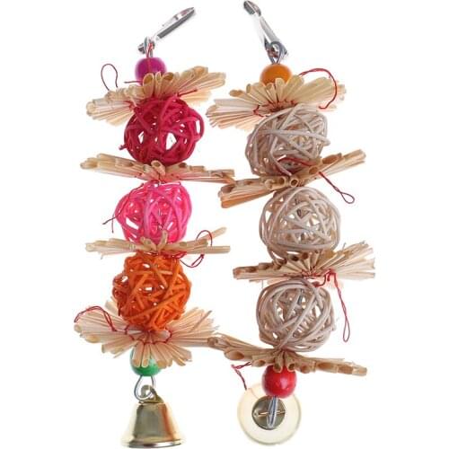 Colorful Parrot Bell Swing Ball and Chew Strands Bite Teeth Ball Bell Attractive Hanging Cage Toy Pet Supplies
