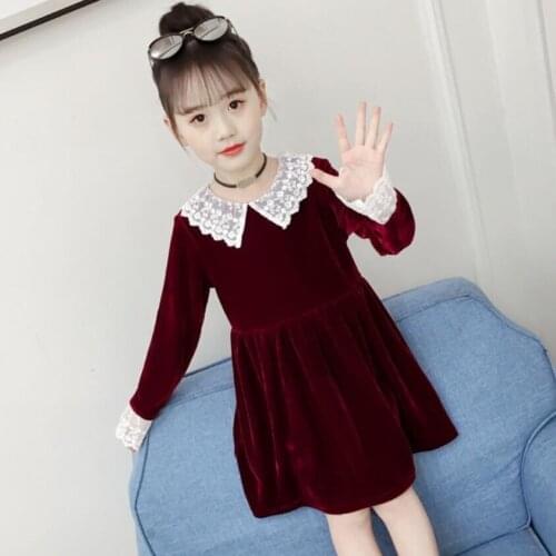 New Autumn Winter Princess Lace Velvet Dress Girl Clothes Kids Party Dresses For Girls Long Sleeve Baby Toddler Teenage Vestidos
