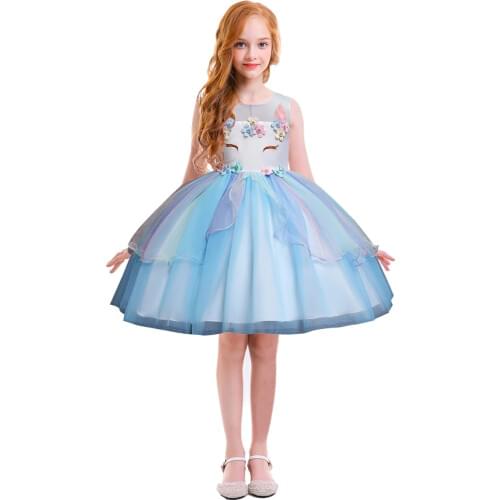 2019 Fashion Children Flower Unicorn Dress Cute Kids Sleeveless Tulle Summer Dress Party Ball Gown Princess Dresses for Girls